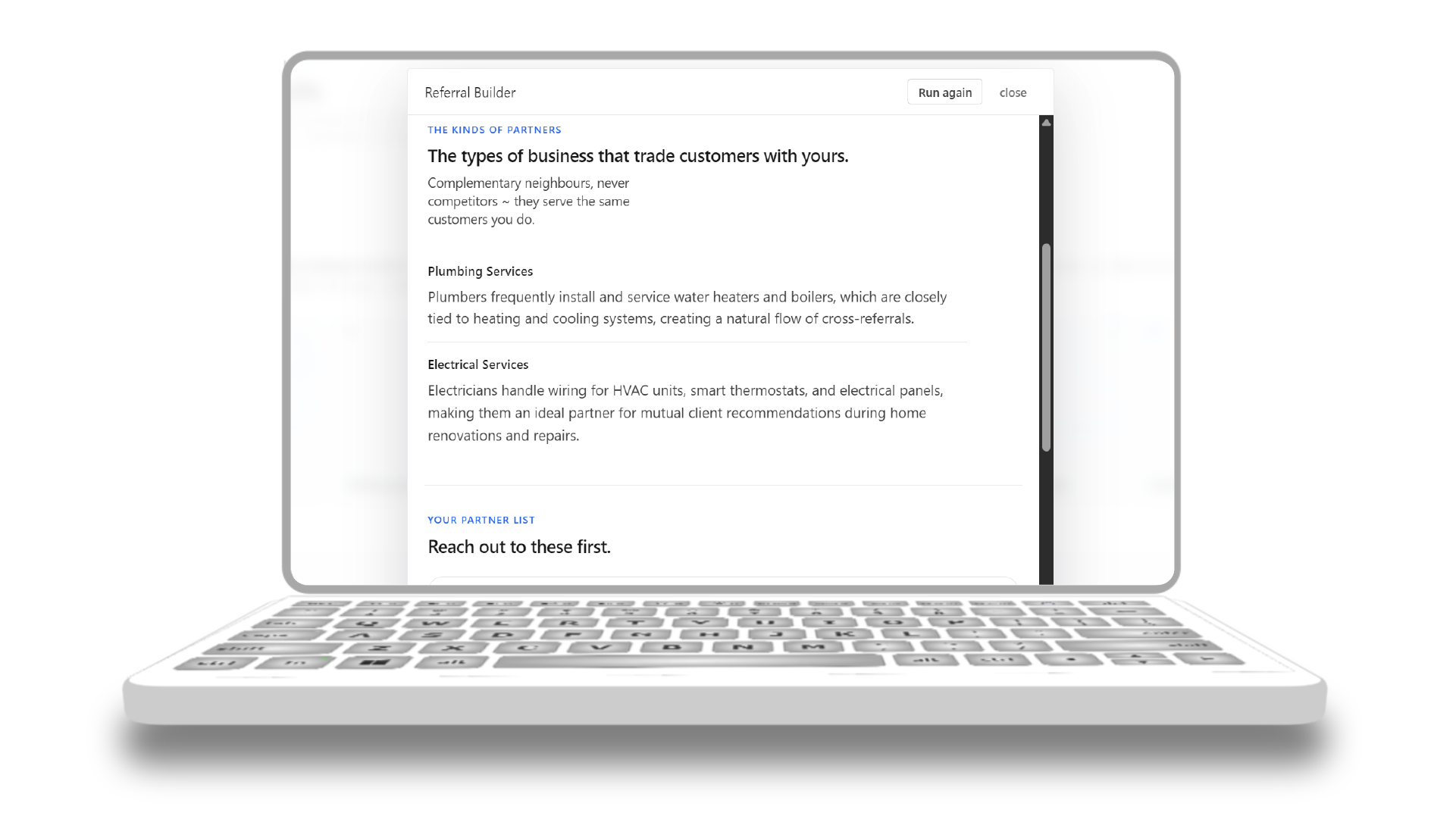 Referral Builder ranking the referral partners worth asking, and what each is worth