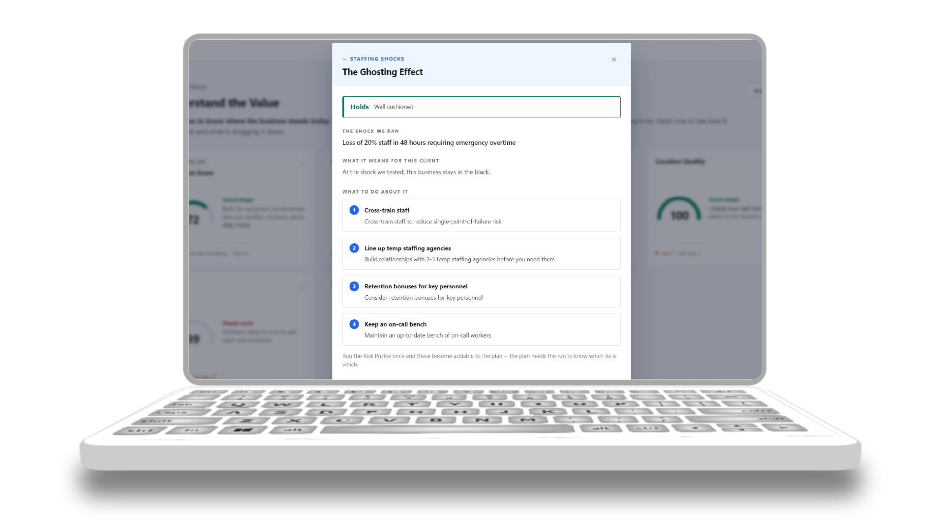 The same tool modelling no-show customers, with the dollar exposure attached