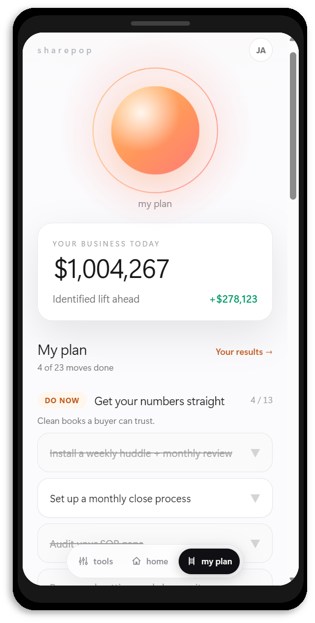 The client's daily plan of moves in the app