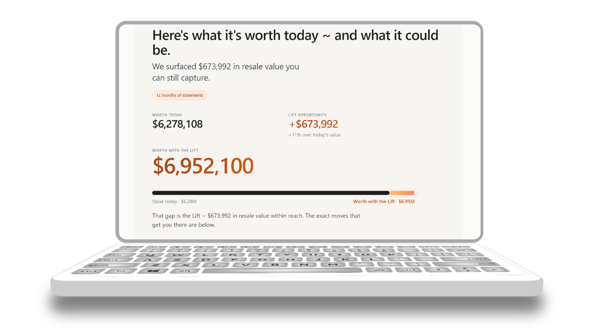 Worth today, lift opportunity, and worth with the lift on one screen